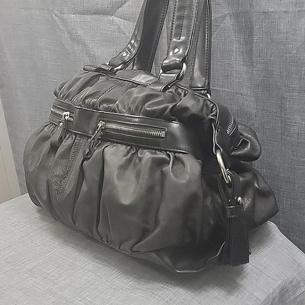 Desmo Made in Italy black Soft leather Shoulder Bag, Slouch Hobo Silver Hardware